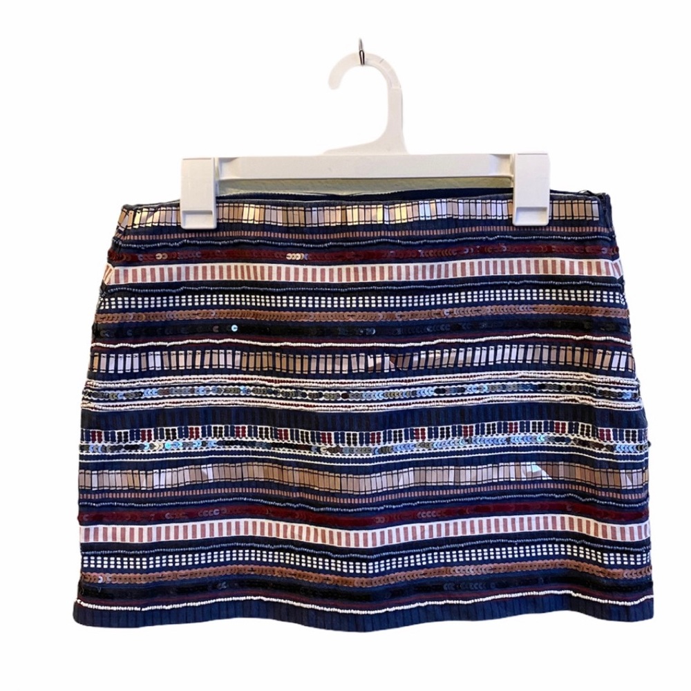 Zara Trafaluc Beaded Sequin Mini Skirt Tribal L